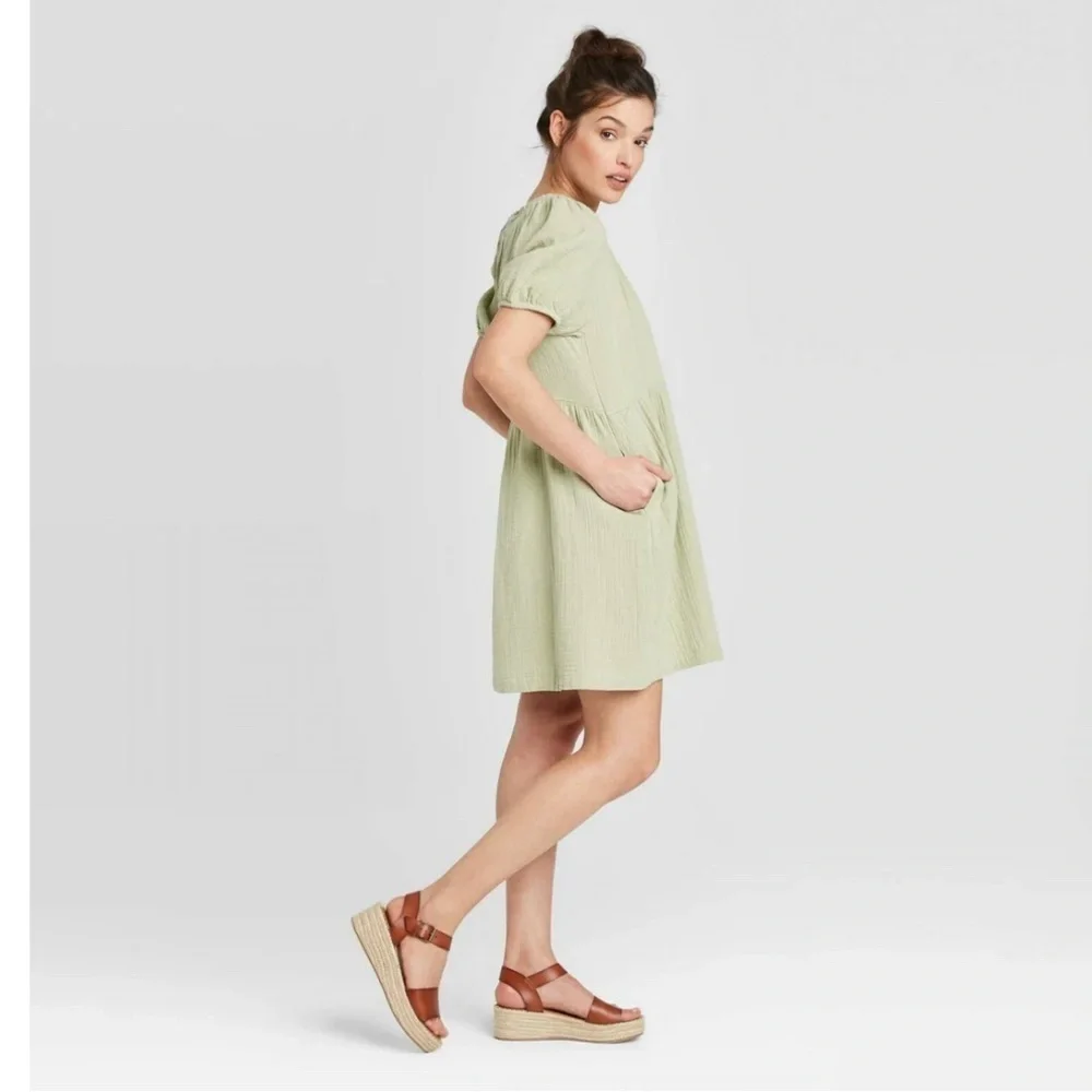 Universal Thread Smocked Gauze Shift Cotton Pastel Mint Baby Doll Dress size M - Picture 4 of 12